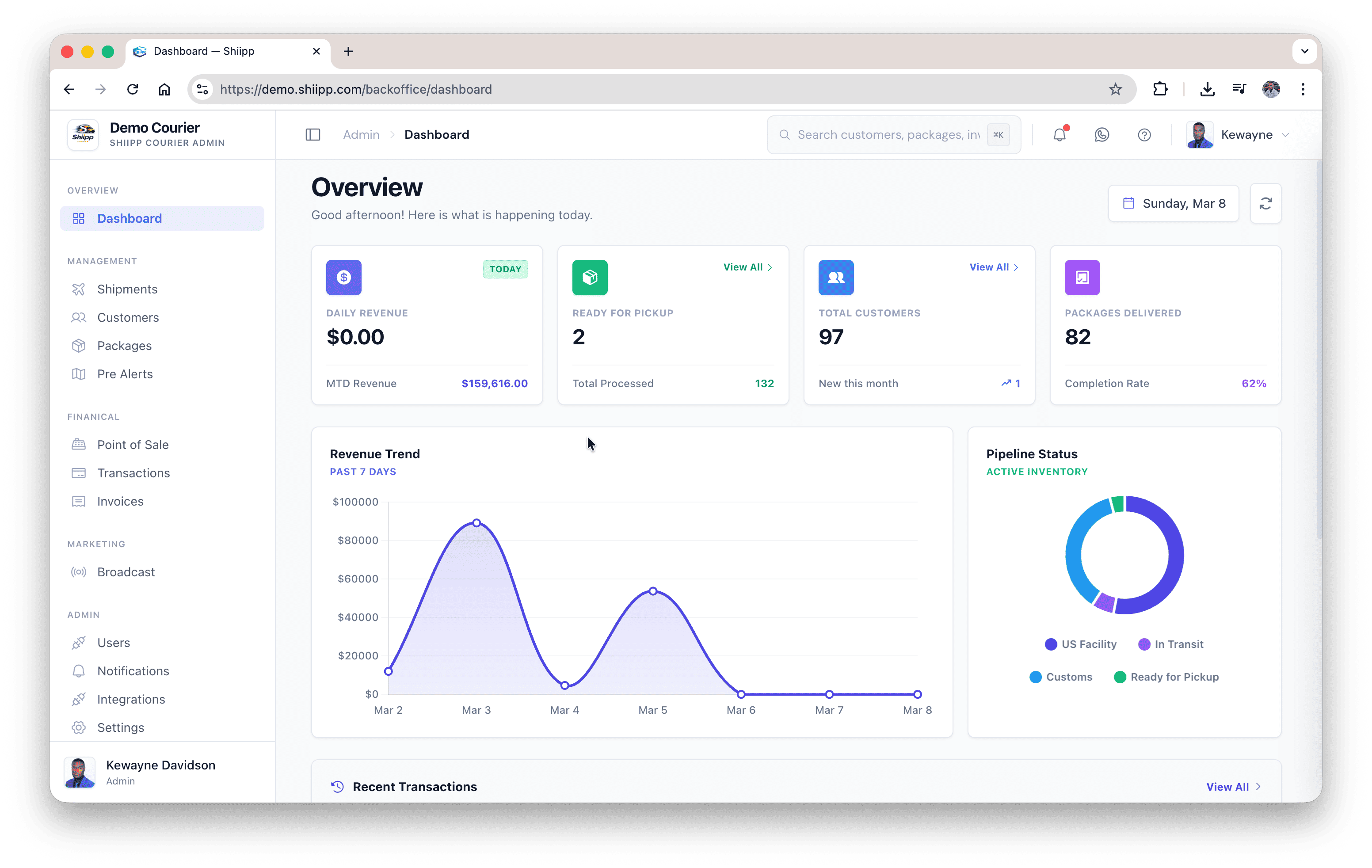 Shiipp dashboard preview
